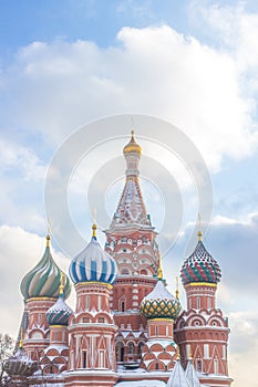 Closeup of Saint Basil Cathedral the most popular landmark in Moscow